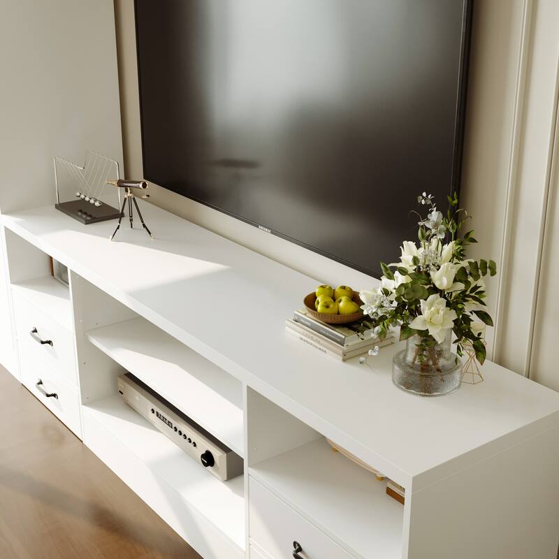 Wall Entertainment Center with Storage Cabinets, TV Stand & Optional 30" Electric Fireplace