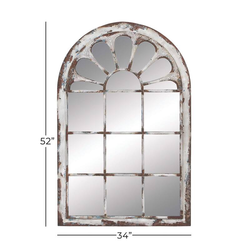 Metal Window Pane Inspired Wall Mirror with Arched Top - White - Roche River Decor