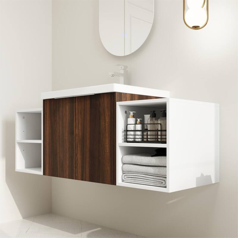 BNK 12/24/36/48/60 Inch Wall-Mounted Bathroom Vanity, Bathroom Cabinet with Doors or Side Shelves