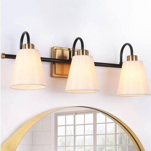 Barr Mid-Century Modern 3-Light Linear Gold Black Bathroom Vanity lights - L 21.6" x W 7.1" x H 8.3"