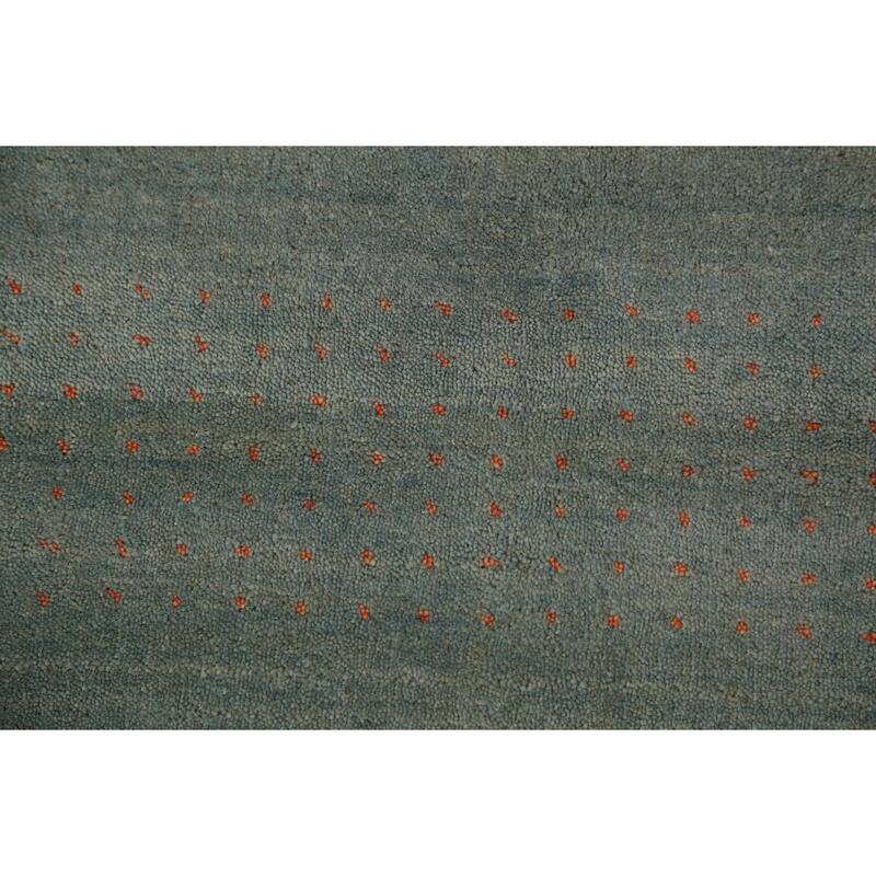 Aqua Green Gabbeh Oriental Area Rug Hand-Knotted Wool Carpet - 8'3" x 9'11"