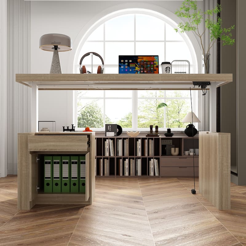 70.9"W Dining Table White Adjustable Workstation Desk Modern Office Desk Height Adjustable Standing Desk Kitchen Island