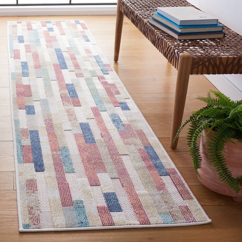 SAFAVIEH Cabana Marylise Indoor/ Outdoor Boho Rug - 2'2" x 9' Runner - Red Aqua/Ivory