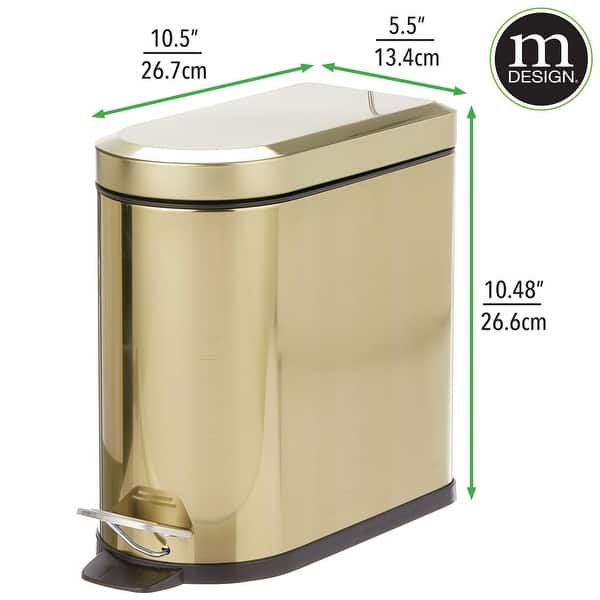 mDesign Steel Metal DShape Step Trash Can for Bathroom Bed Bath