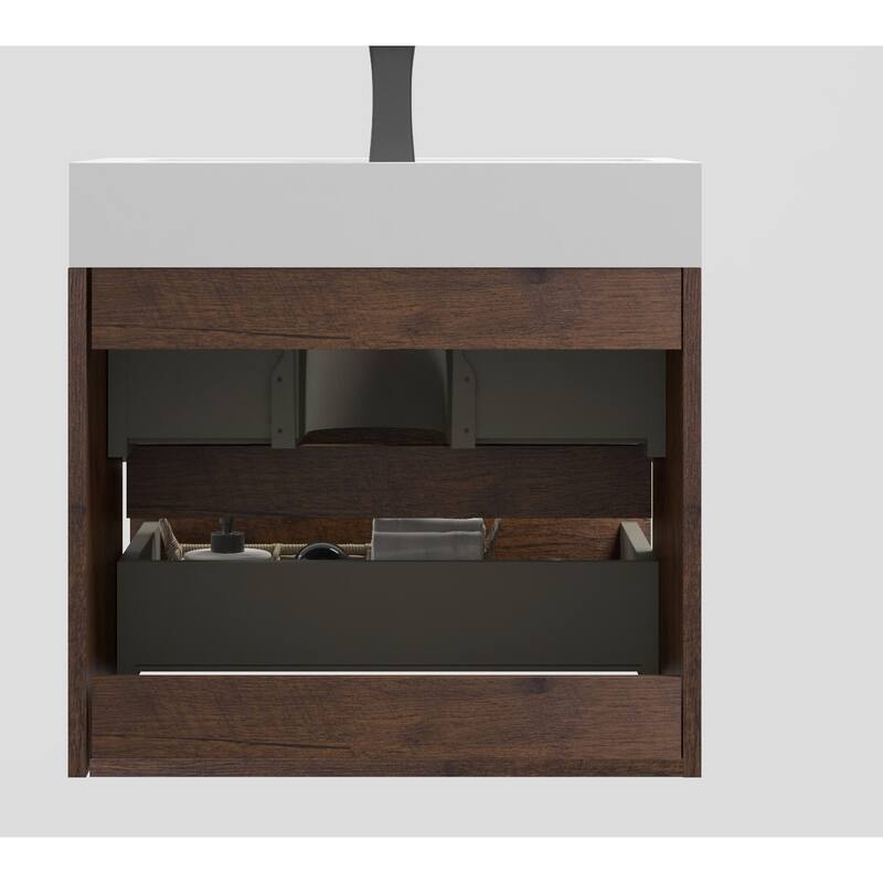 Modern 30" Alice Floating Bathroom Vanity with Rosewood Finish, Handle-Free Design, Silent Soft-Closing Drawers