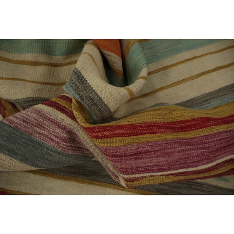 Hand Woven Oriental 100% Wool Carpet Southwestern Modern Multi-Colored Kilim Area Rug - 6' 11'' X 4' 2''