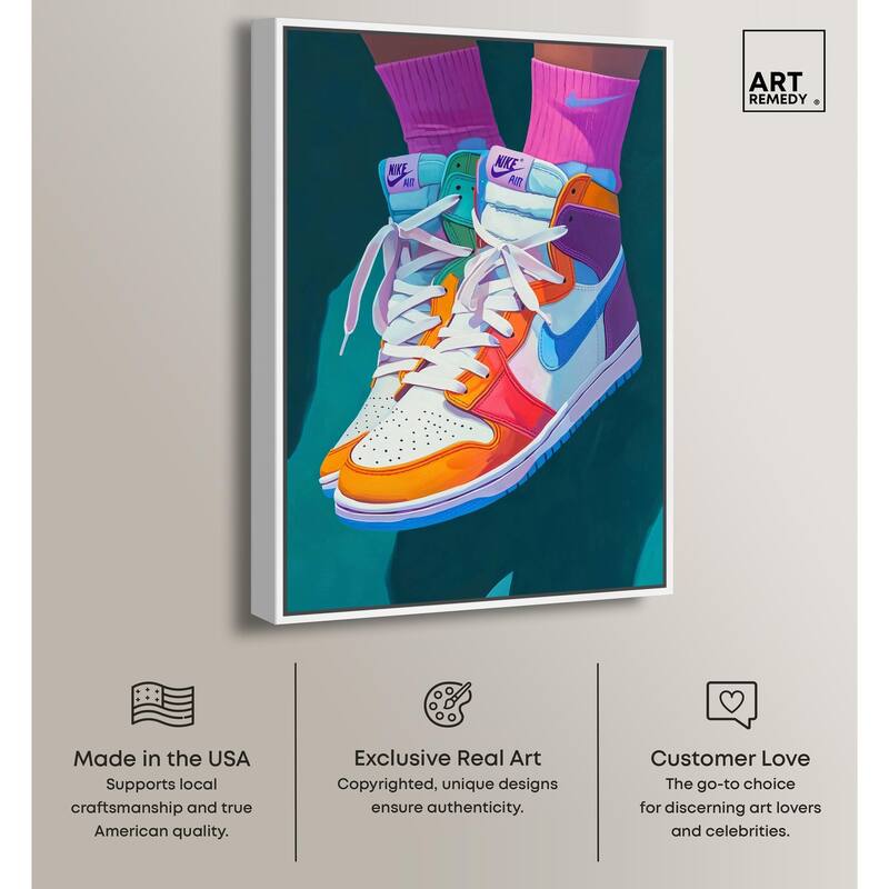 Colorful Sneaker Jump Canvas by Art Remedy