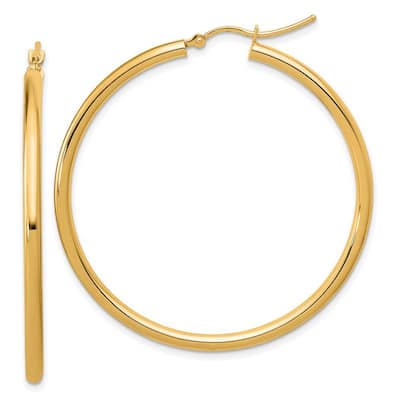 Curata 14k Yellow Gold Polished Lightweight Tube Hoop Earrings - 45x45mm