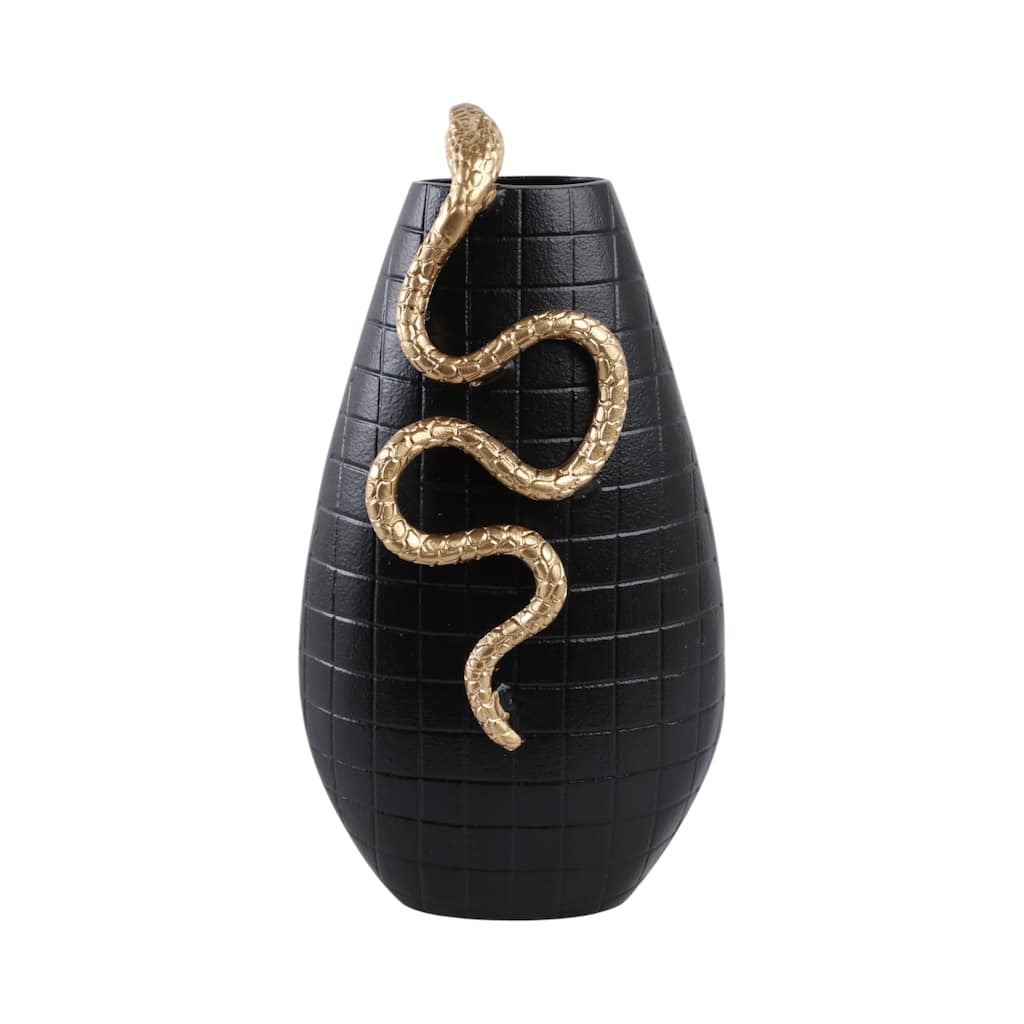 Aluminum Modern Vase with Sculpted Snake and Geometric Surface