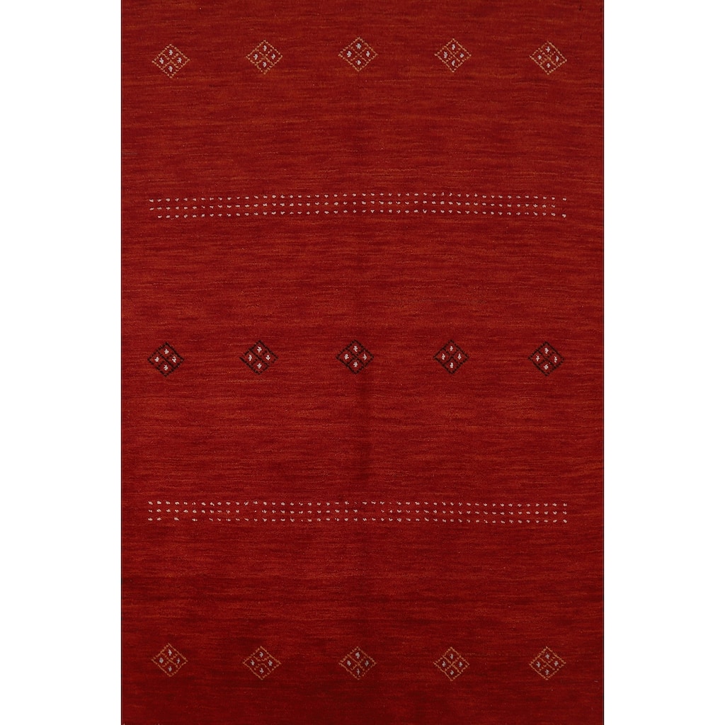 Red Gabbeh Indian Rug Hand-Knotted Wool Carpet - 4'7" x 6'5"