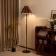 preview thumbnail 1 of 5, Mid-Century Modern Floor Lamp with Faux Leather Shade - 65 inch 65 inch