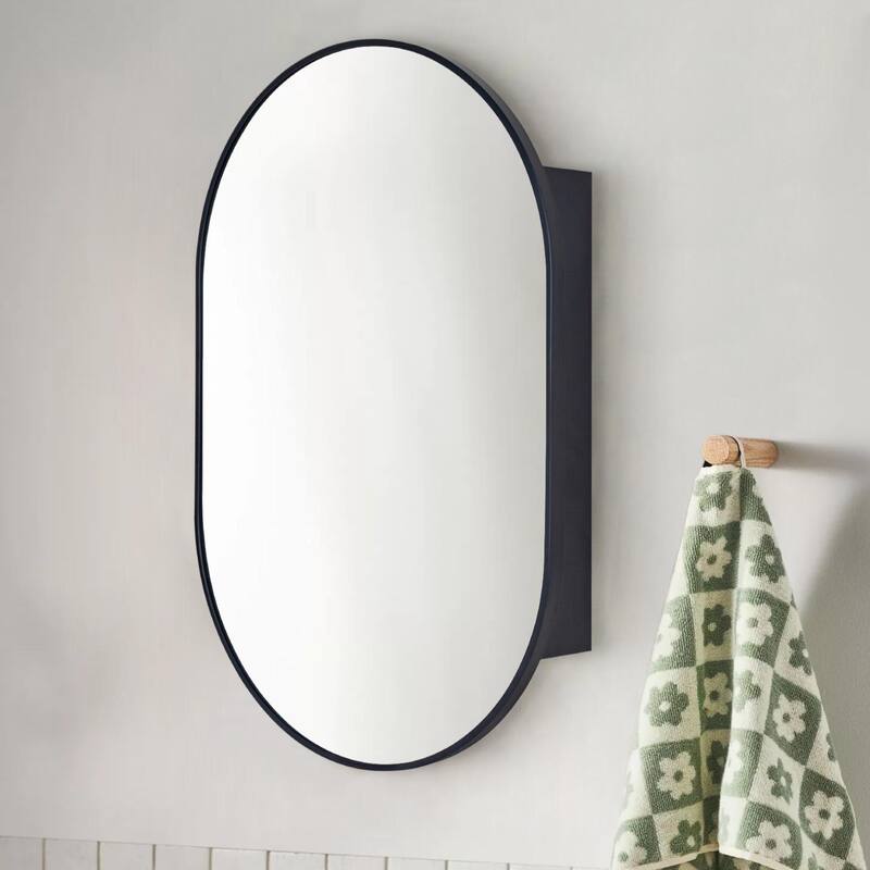 Surface Mount Black Pill Bathroom Medicine Cabinet with Mirror and adjustable shelves - 20" x 30" - Black
