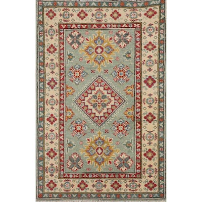 Light Green Kazak Oriental Accent Rug Hand-Knotted Wool Carpet - 2'7" x 4'2"