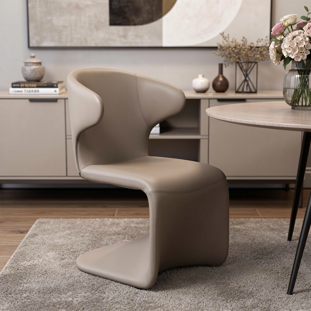 HomeRoots Light Brown Faux Leather Wing Back Dining Side Chair - 23.00 in. x 34.00 in. x 24.00 in.