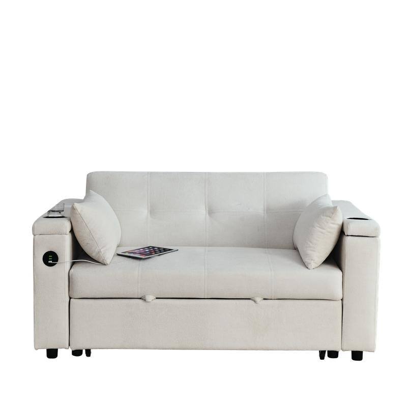 54"W Modern Chenille Sleeper Sofa,Sofa Bed with Storage Armrests and Side Pockets, Adjustable Backrest and Lumbar Pillow