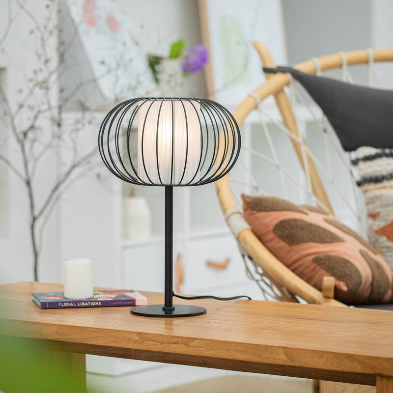 CO-Z 17" Modern Desk Lamp Table Lamp with White Fabric Shade and Metal Cage Frame