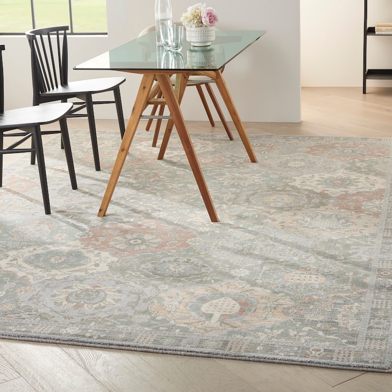 Nourison Parisa Traditional Moroccan Lantern Floral Medallion Area Rug - 7'9" x 9'9" - Grey/Multi
