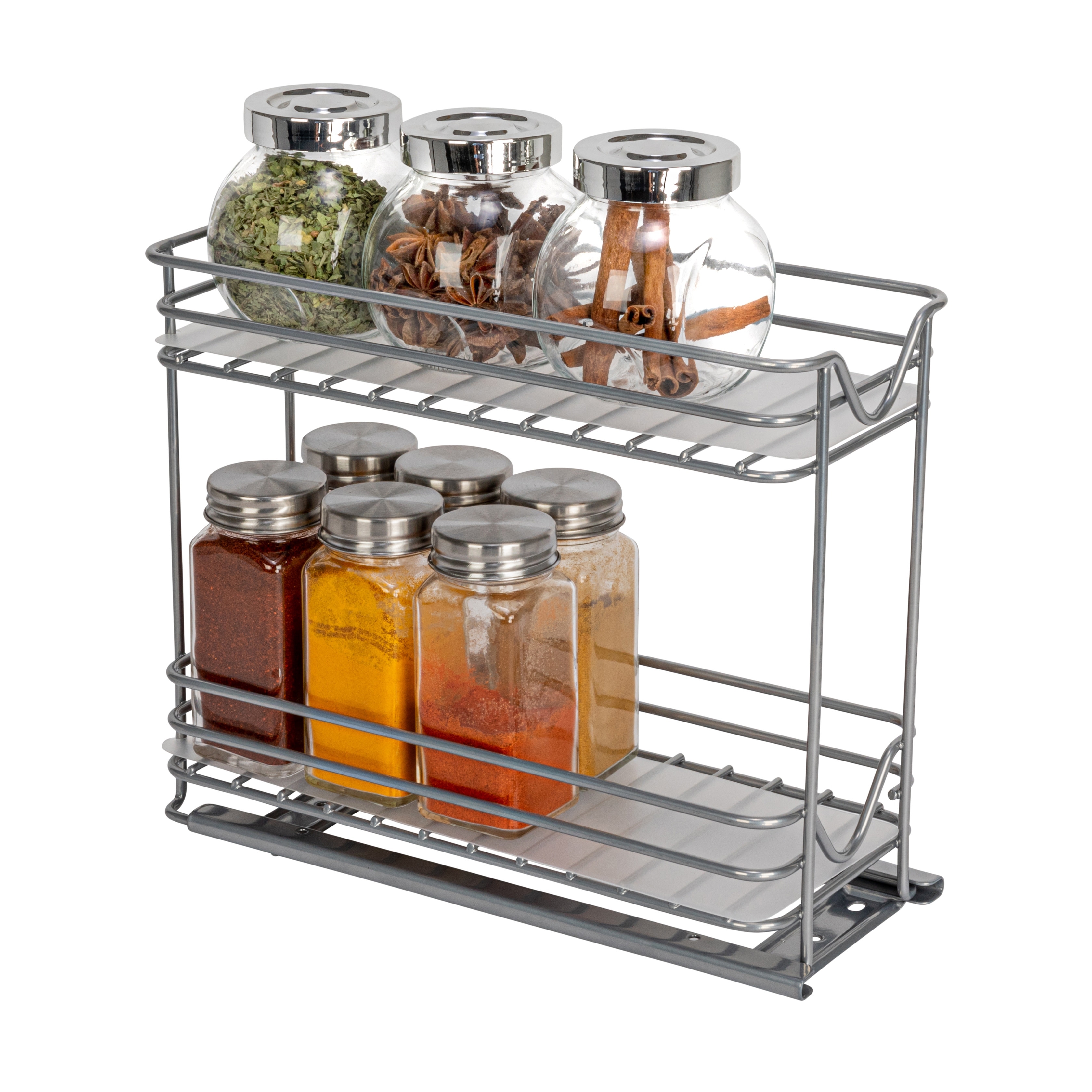 2 Tier Brushed Nickel Spice Rack Organizer Sliding Pantry Organizer
