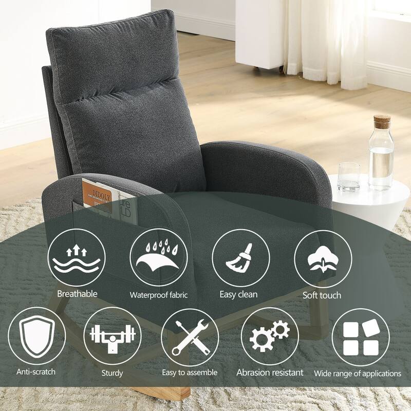 27.6"W Modern Accent High Backrest Living Room Lounge Arm Rocking Chair, Two Side Pocket