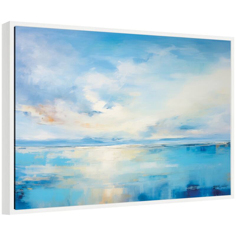 Kate and Laurel Sylvie Serence Coastal Waters Tranquil Landscape Horizontal Framed Canvas by The Creative Bunch Studio - 33x23