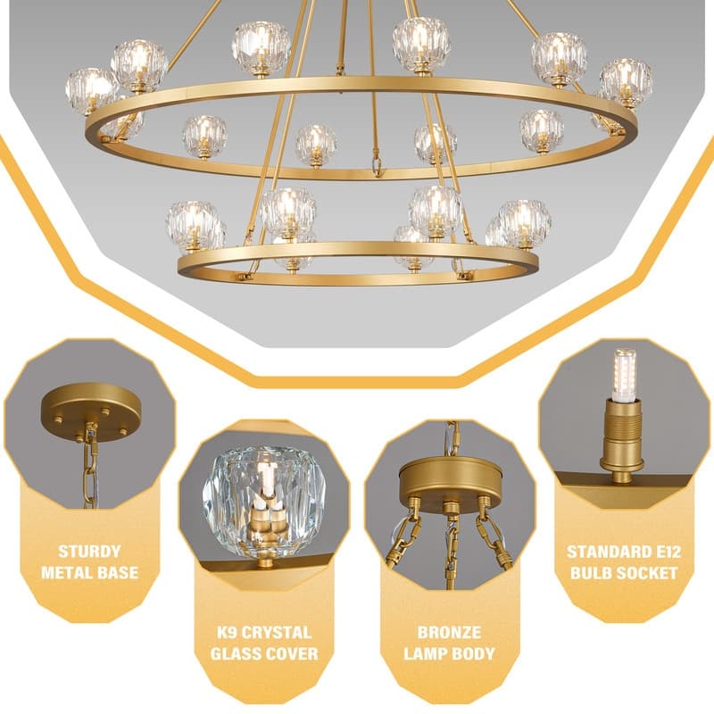 KAYLA 48" 20-Light Double-Layer Crystal Ball Chandelier