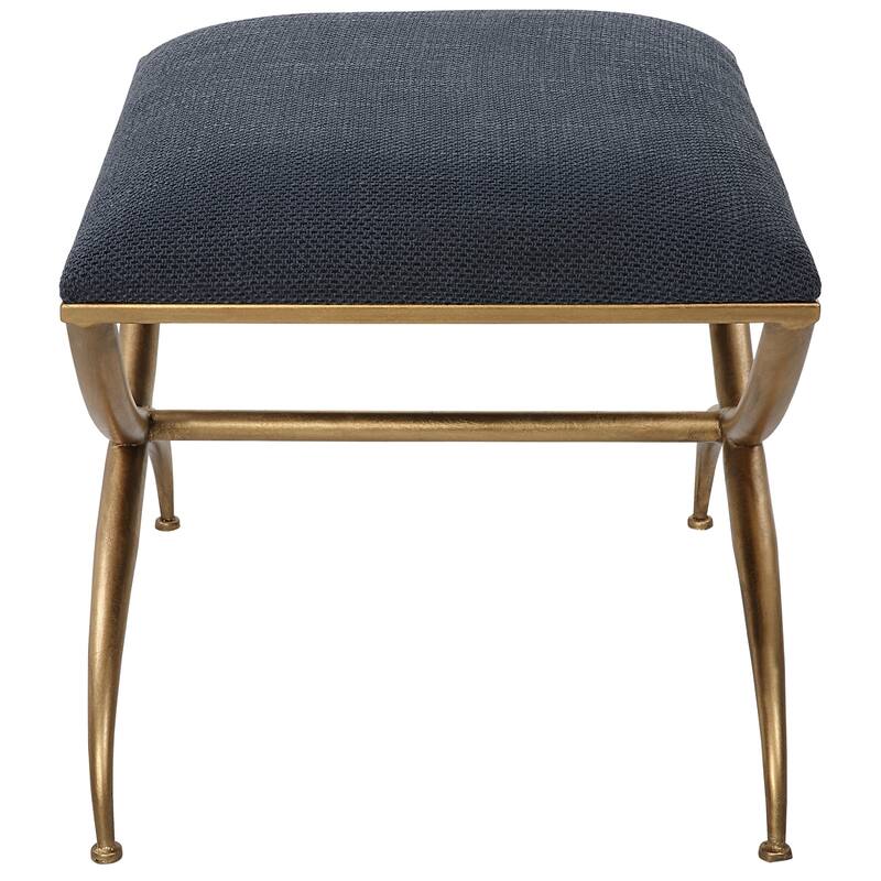 Small Upholstered Seat Bench with Crossed Legs - 23.5" - Antique Gold Finish
