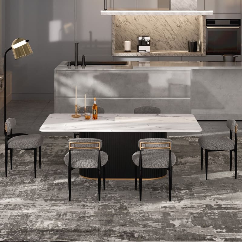 Mordern Fort 6-Piece Boucle Dining Chairs Set, Boucle Accent Armless Chair - Grey