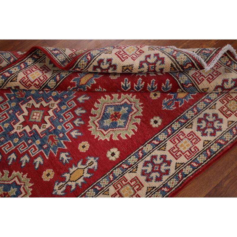 Geometric Kazak Foyer Rug Hand-Knotted Oriental Wool Carpet - 3'4" x 5'9"