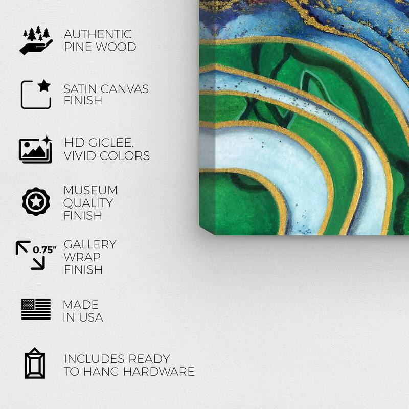 Wynwood Studio Canvas Abstract Golden Flow Gems Blue and Pastel Pink Modern & Contemporary Wall Art Canvas Print