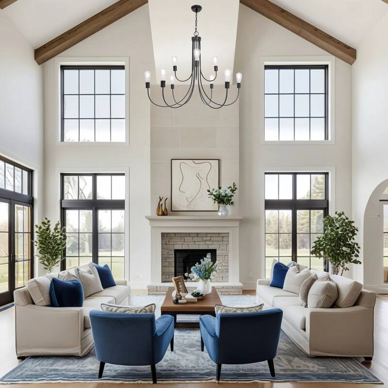 Oriea Farmhouse 9-Light Large Black Chandelier Classic Candle Light for Dining Living Room - D51"*H29.9"