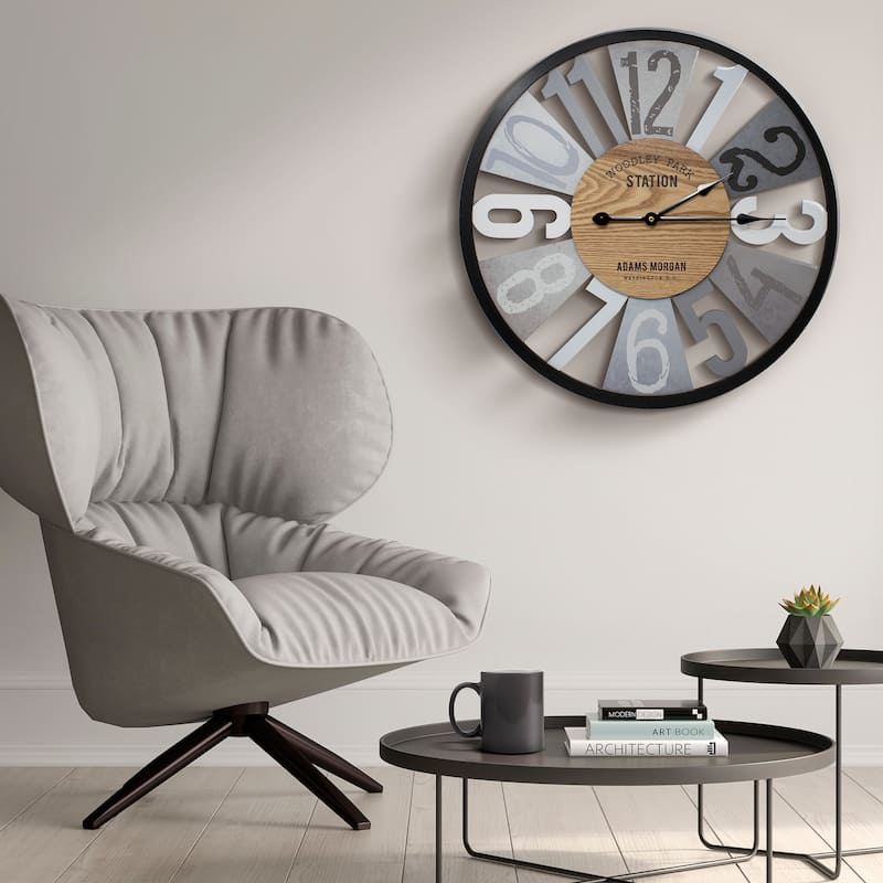 Large Wall Clock 24" Decorative, Office, Analog Modern Farmhouse Style