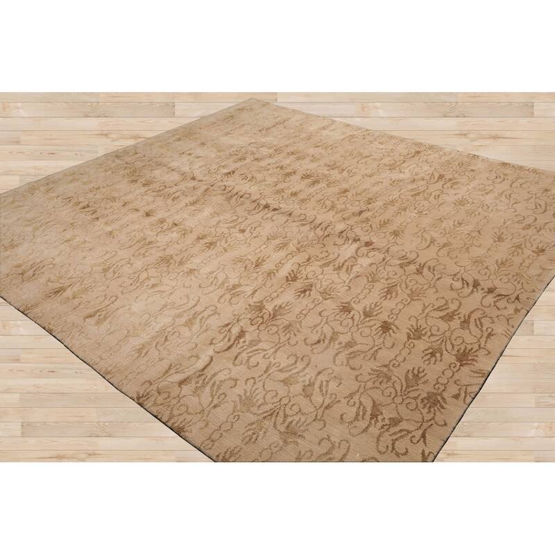 Hand Knotted Beige Tibetan Wool & Silk Transitional Oriental Area Rug - 8' x 8' 5''