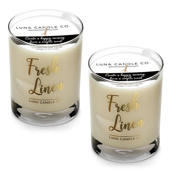 Fresh Linen Scented Candle,11oz. Glass, Premium Soy Wax, USA (2 Pack)