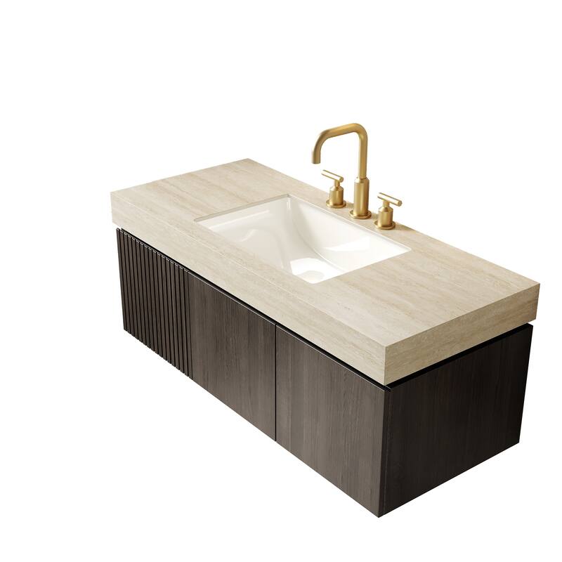 Floating Bathroom Vanity with Undermount Ceramic Basin with 3 Pre-drilled Faucet Holes