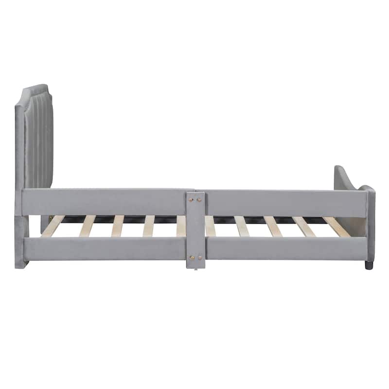 Twin Size Upholstered Daybed with Classic Stripe Shaped Headboard