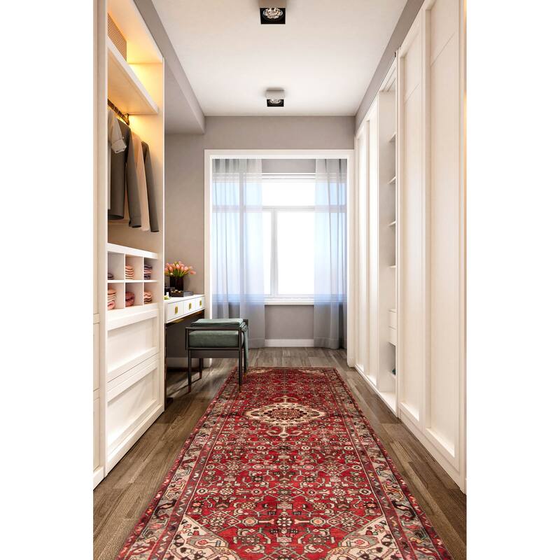 ECARPETGALLERY Hand-knotted Andelz Red Wool Rug - 3' 2" x 10'