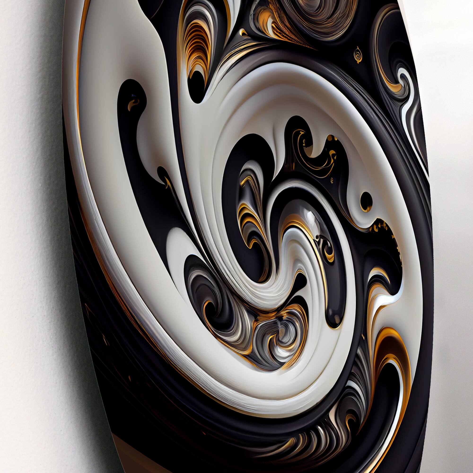 Designart 'Gold And Black Stained Glass Spiral VI' Modern Metal Round
