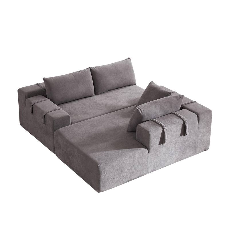 Corduroy Fabric 3-Seater Cloud Couch with 2 Movable Footrest,U Shaped Couch Set,Upholstered Deep Seat 2-Seat with 3 cushions