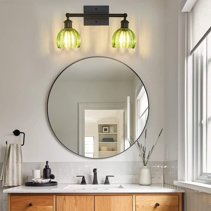 Modern Vintage Bathroom Vanity Light - Patterned Glass Shade E26 Bulb Base