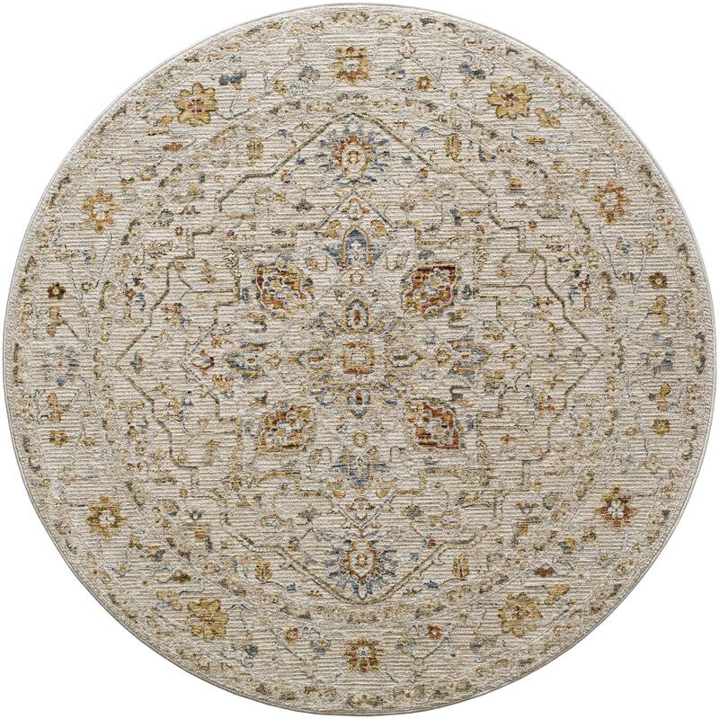 Tereza Updated Traditional Medallion Area Rug - 5'3" x 5'3" Round - Cream