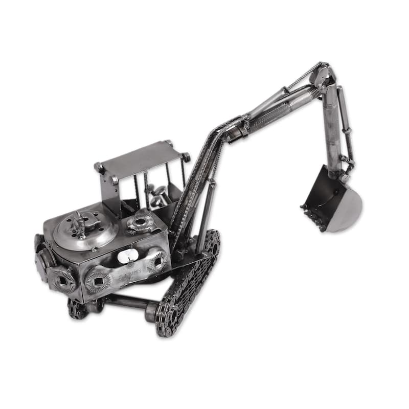 Novica Handmade Excavator Upcycled Metal Sculpture