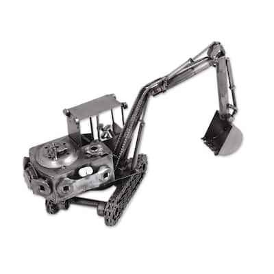 Novica Handmade Excavator Upcycled Metal Sculpture