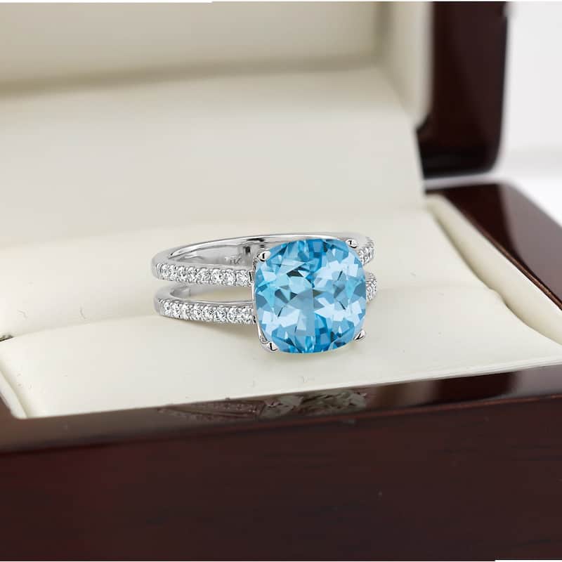Auriya Modern 5ct Cushion-cut Sky Blue Topaz and Diamond Engagement Ring 1/4cttw 14k Gold