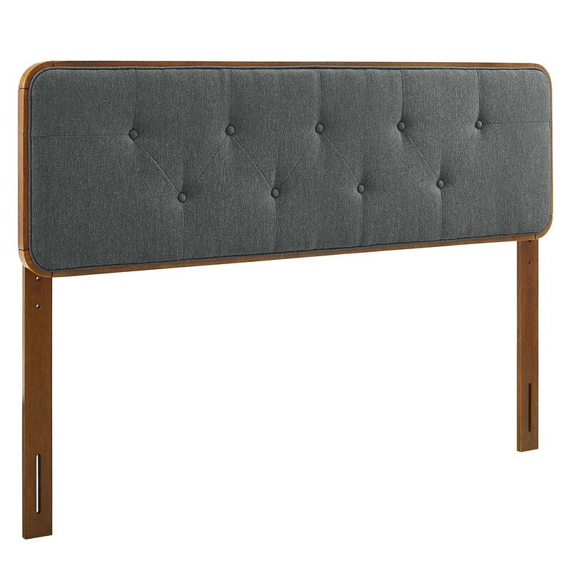 Glendale Traditional Charcoal Fabric Button Tufted Full Size Walnut Wooden Headboard