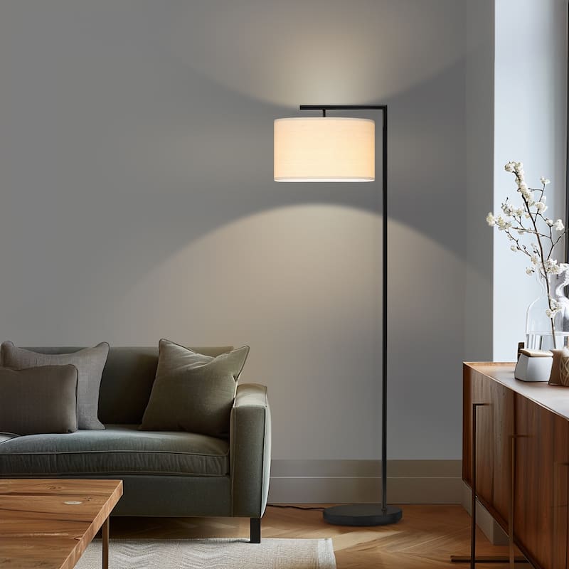 Brightech Montage Modern 60 in. Modern LED Super Bright Floor Lamp with White Fabric Drum Shade