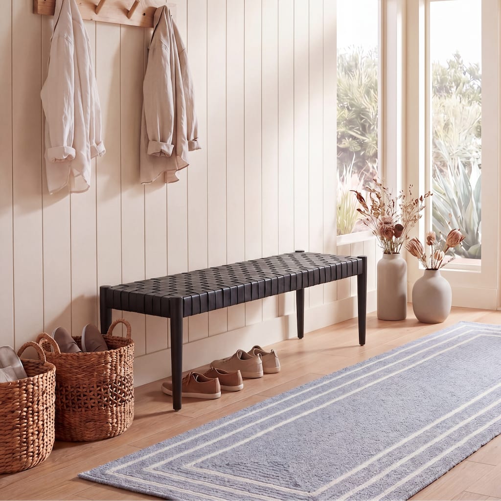 SAFAVIEH Manervia Wood & Leather Bench - 47Wx16Dx18H