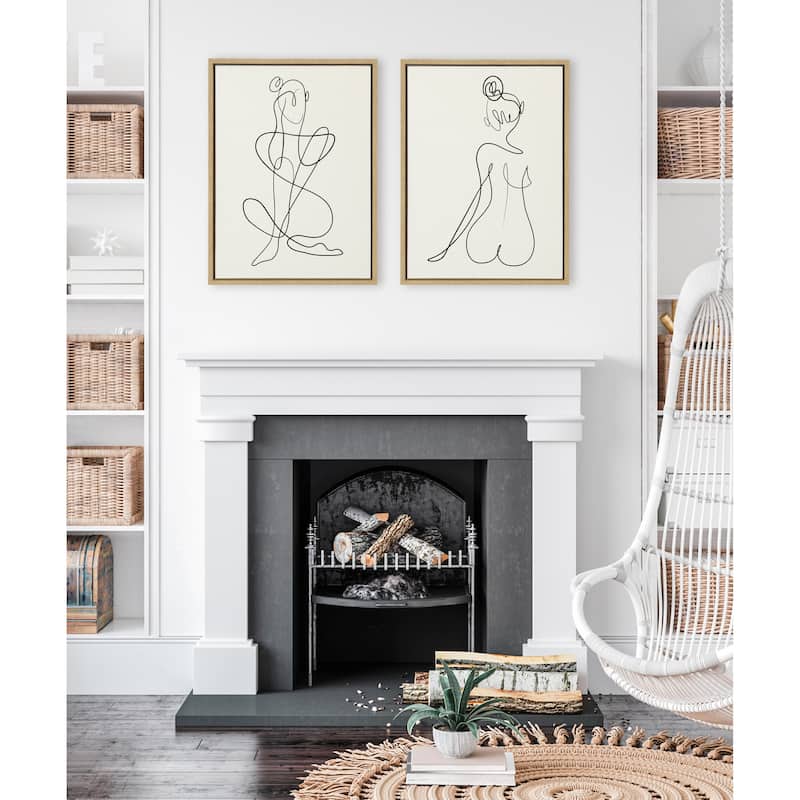 Kate and Laurel Sylvie Thinking Framed Canvas Set by Rachel Lee