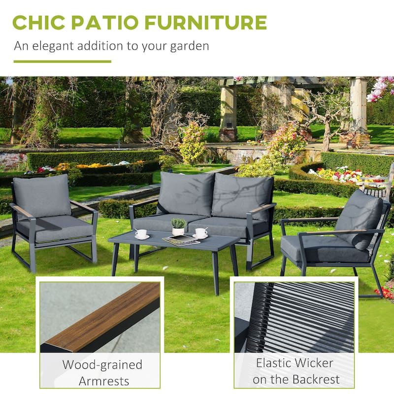 Outsunny 4 Piece Patio Furniture Set, Aluminum Conversation Set, Outdoor Garden Sofa Set