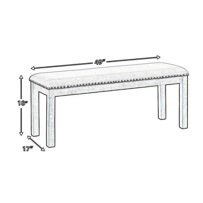 Nailhead Trim Wooden Dining Bench with Fabric Upholstery, Brown and Gray - 19.63 H x 48.25 W x 16.63 L Inches