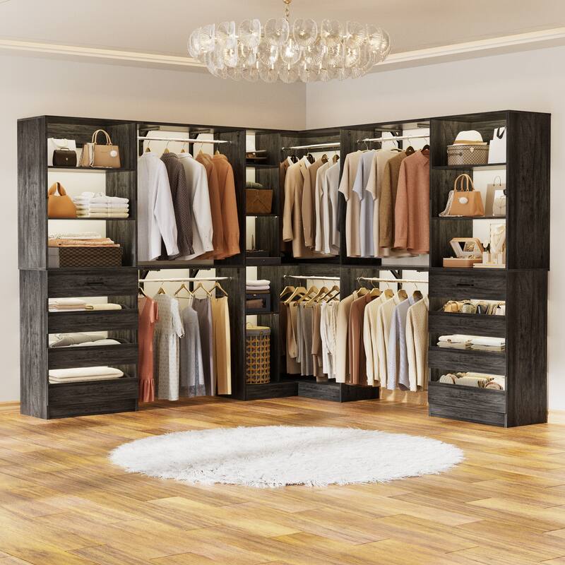 Set of 3 Closet Organizer with 10 Hanging Rods, Adjustable 132'' Corner Closet System with Tower Shelves